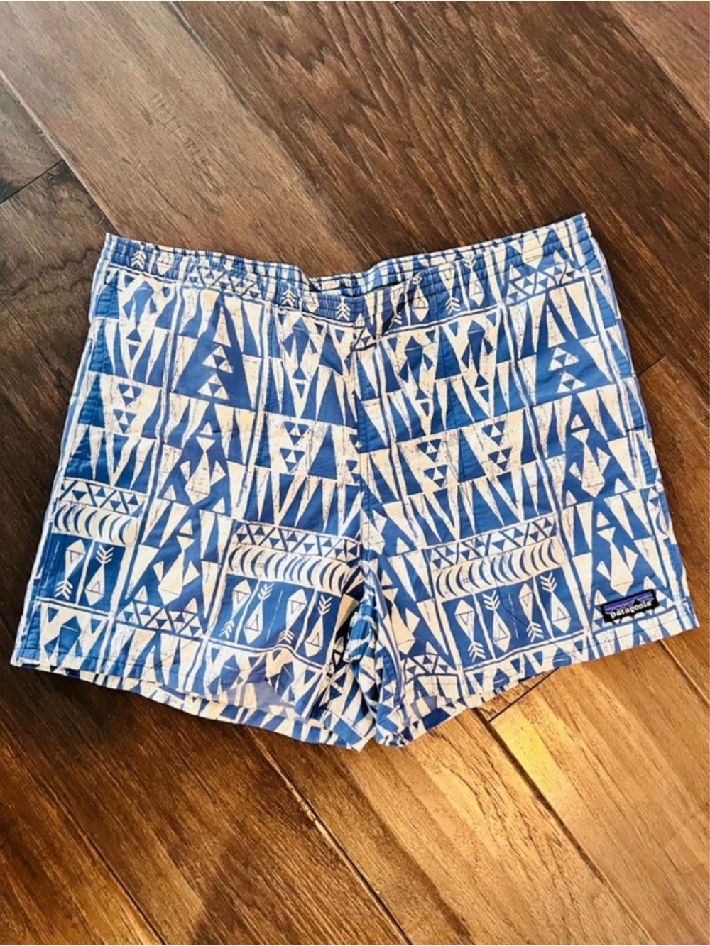 Patagonia Blue & White Geometric Print swimming Shorts